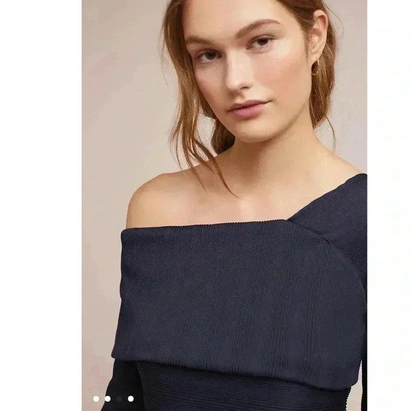 Anthropologie Blue Tassel Schuler One Shoulder Top - Picture 2 of 8